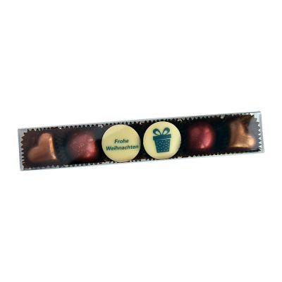 Ihr Logo oder Wunschmotiv und diverse Pralinen in 6er Stange